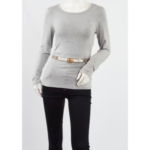 Gucci Women’s GG Marmont Supreme Canvas & Leather Thin Belt Ebony/White 120cm 40